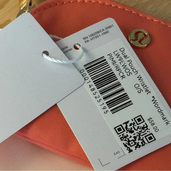 NWT Lululemon Dual Pouch Wristlet Coral Pink Mist Peach Cream NWT - Picture 4 of 7